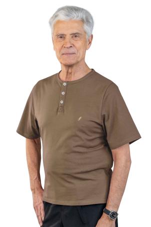 Tee-shirt uni col tunisien manches courtes (TALASANI)