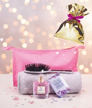 Coffret-noel-f-pureté-parfum,savon,brosse cheveux,serviette,trousse (CADEAU18)