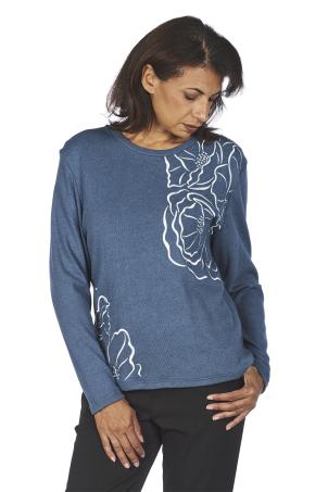 Pull broderie grandes fleurs manches longues (PLEVEN)
