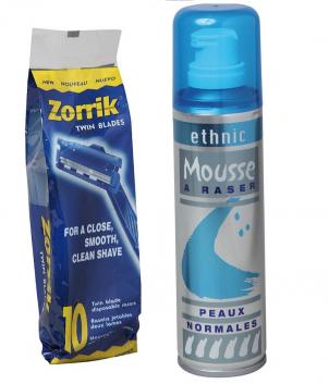 MOUSSE A RASER + 10 RASOIRS JETABLES 2 LAMES en lot