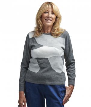 Pull jacquard mosaïque manches longues (PLOVAN)