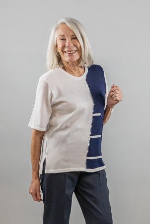 Pull a motif bicolore manches courtes (PRUNAY)
